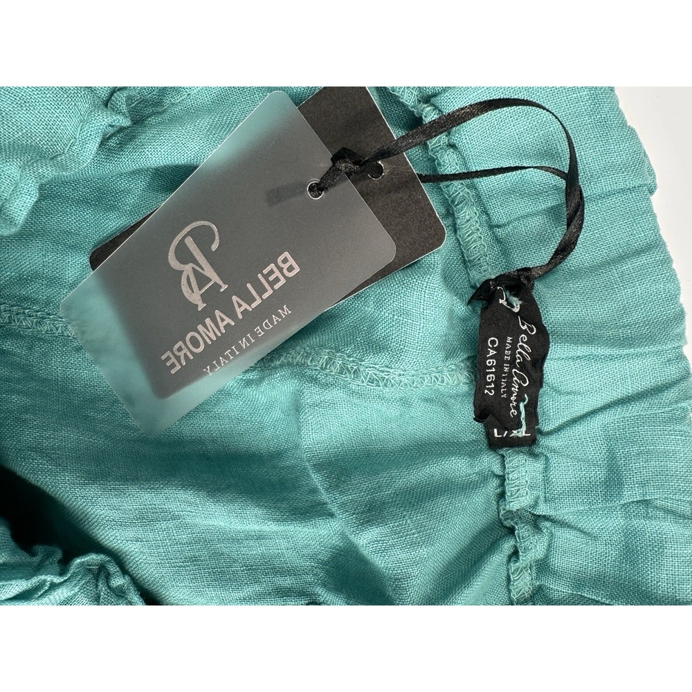 NWT! Bella Amore Women's Sz: L/XL Teal Wide Leg Linen Pants (b46) Made in Italy - Picture 5 of 5